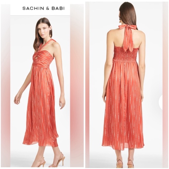 Sacking & Babi Reid Dress Striped Orange Shibori- Anthropologie Size 2 - Picture 2 of 16
